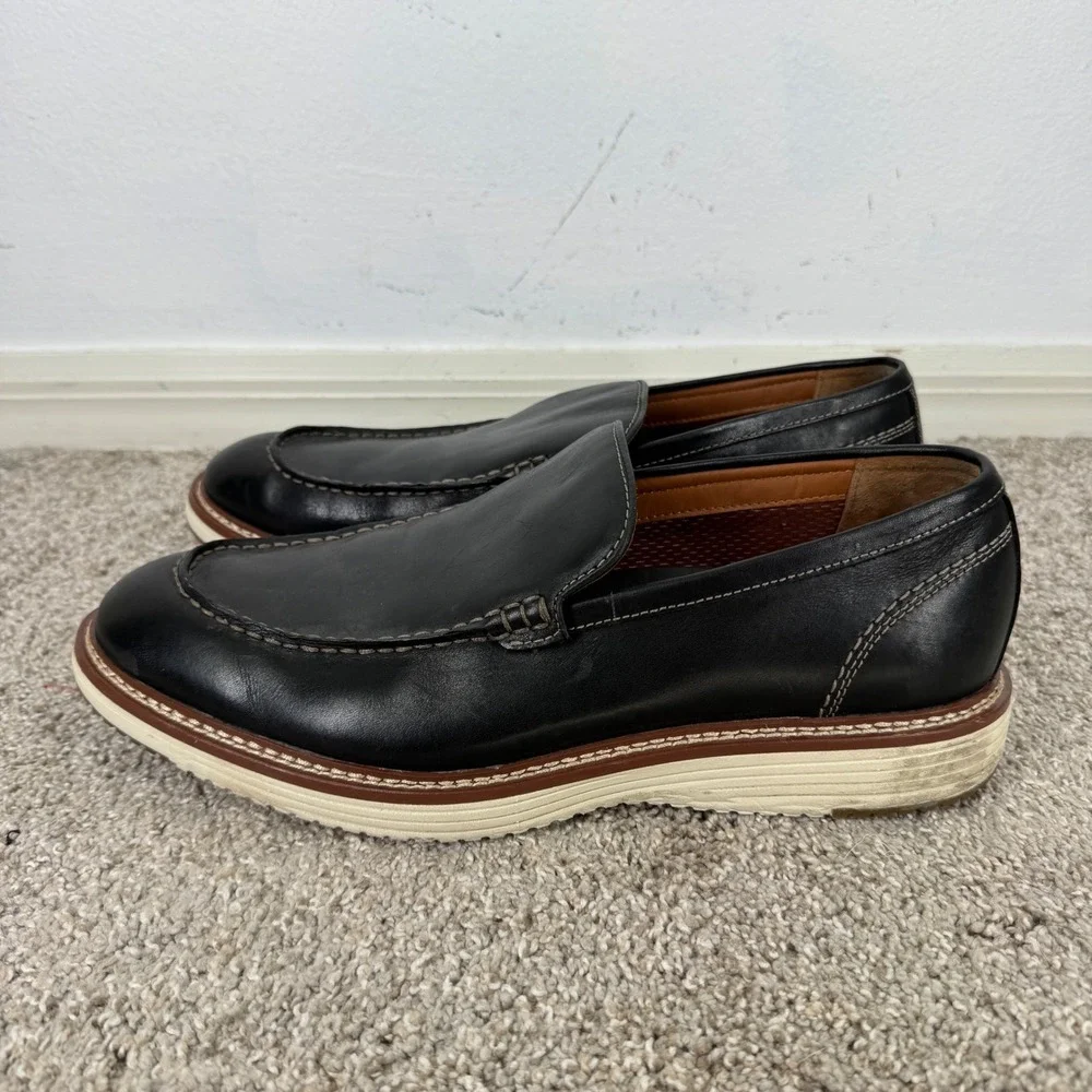 Johnston & Murphy McGuffey Black Leather TRUFOAM Slip On Loafers Mens 11.5M
